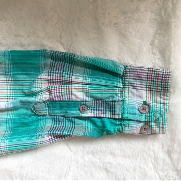 Marmot Plaid Button Up Long Sleeve Shirt Size Small Teal Nylon Outdoor Hiking - Picture 5 of 16